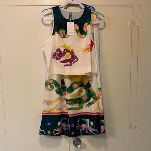 NWT Colorful Sleeveless Top and Skirt with Graphic Print